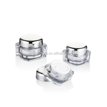 15g 30g 50g Empty sliver clear square round cap plastic container cosmetic acrylic packaging cream jar for skin care